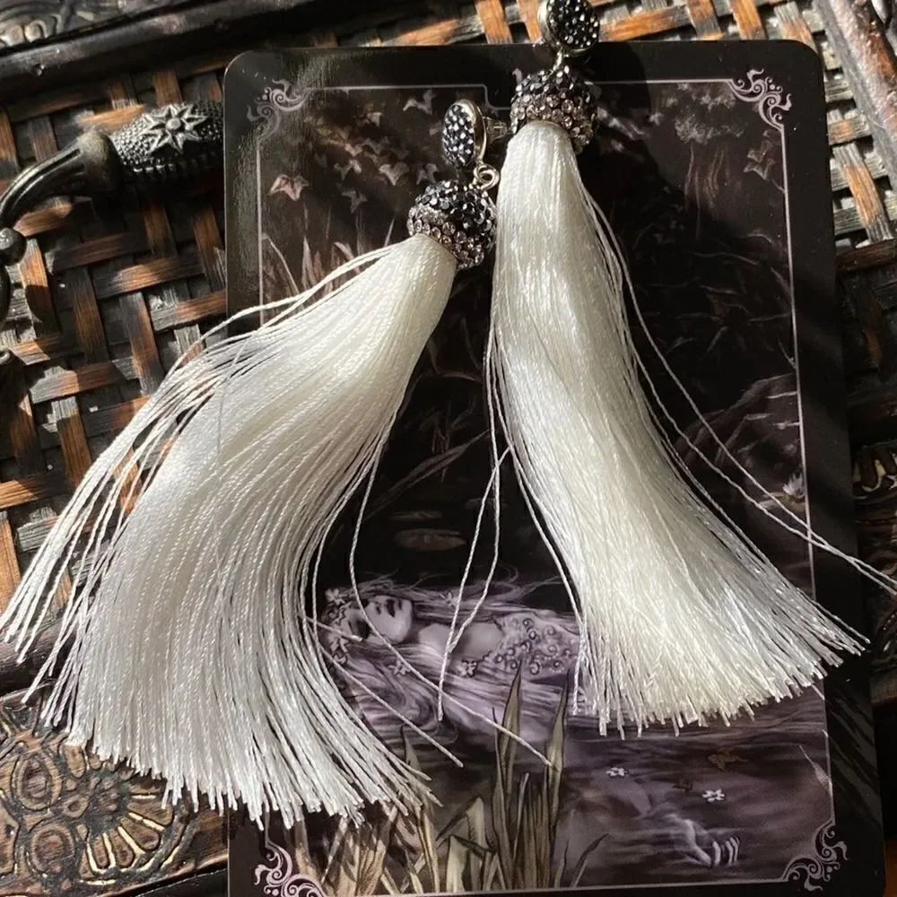 Tassel Pave Set Austrian Crystal Christmas White Earrings